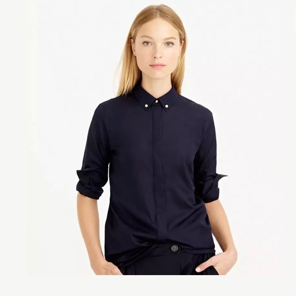 J. Crew Tops - J Crew Piqué Collar Shirt Top 4 Navy Blue B4167